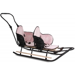 Polskie SANKI DUO TANDEM cieplutkie siedzisko BUDKA z futrem+PCHACZ